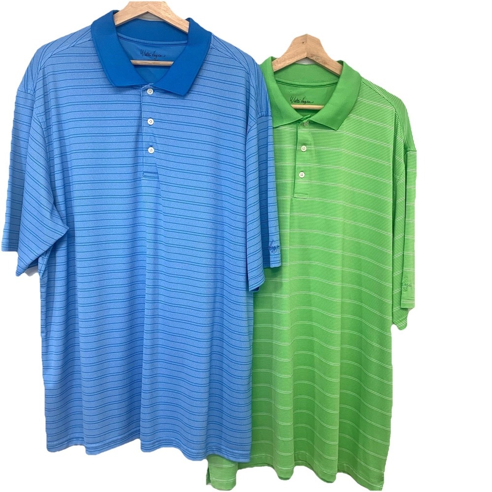 Walter Hagen Polo Golf Shirt Men XXl 2XL Lot/2 Short Sleeve Stretch Stripes Work